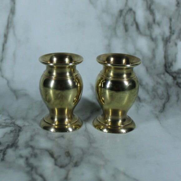 Vintage Solid Brass Mini Taper Candle Holders Set of 2 Classic Polished Decor - Picture 4 of 4